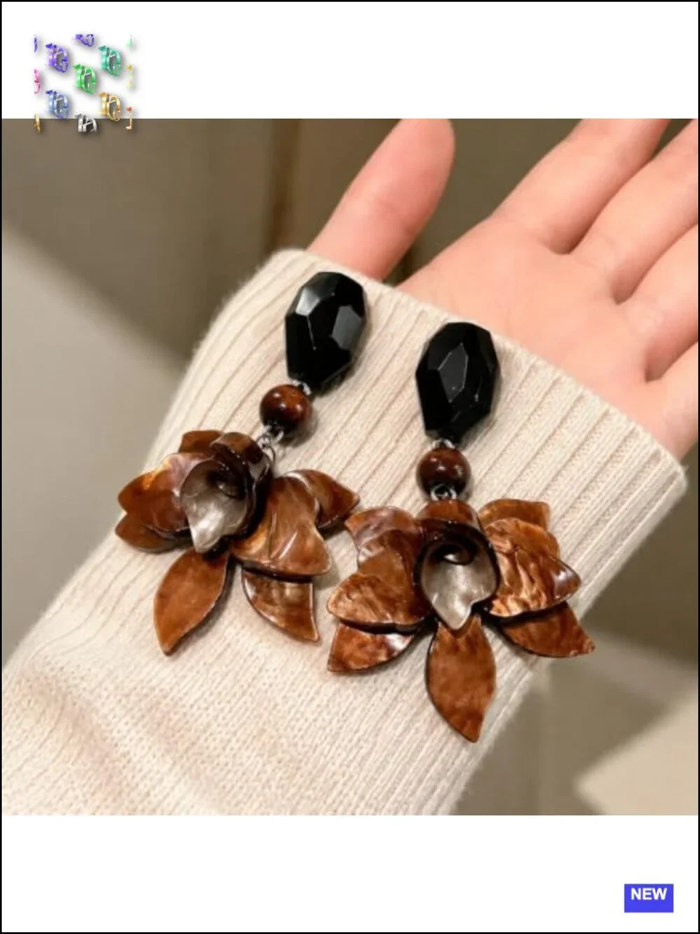Layered Resin Petal Dangle Earrings, Boho Floral Statement Earrings for Women